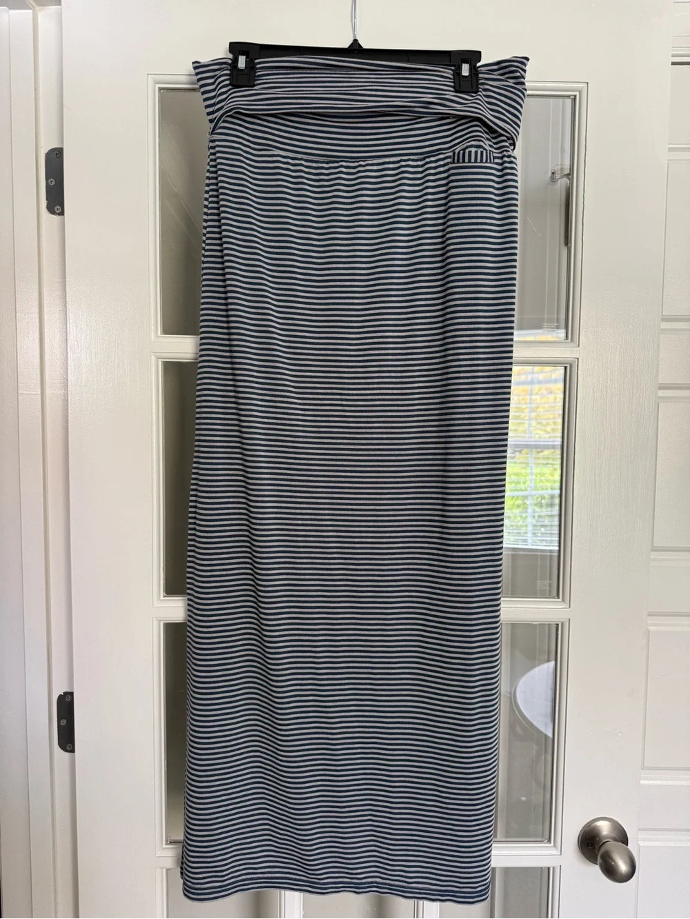 KAVU Blue White Striped Maxi Skirt Foldover Waist Size M